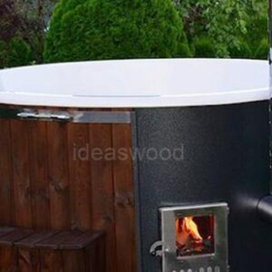Hot tub with integral firewood stove